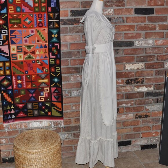 Vintage Striped Maxi Prairie Cottage Cottagecore Apron DRESS Handmade S-M - Picture 5 of 7